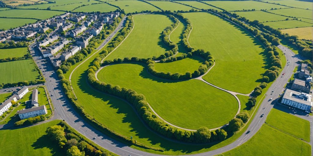 Aerial view of Tramore Valley Park with pathways
