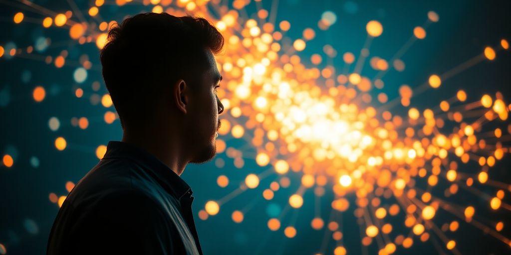 Influencer reaching audience with a glowing network.
