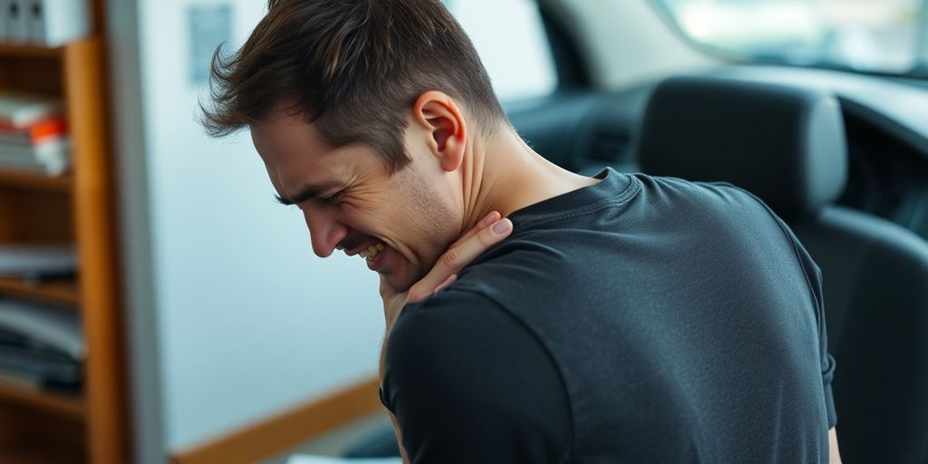 Person experiencing back and neck pain after an accident.