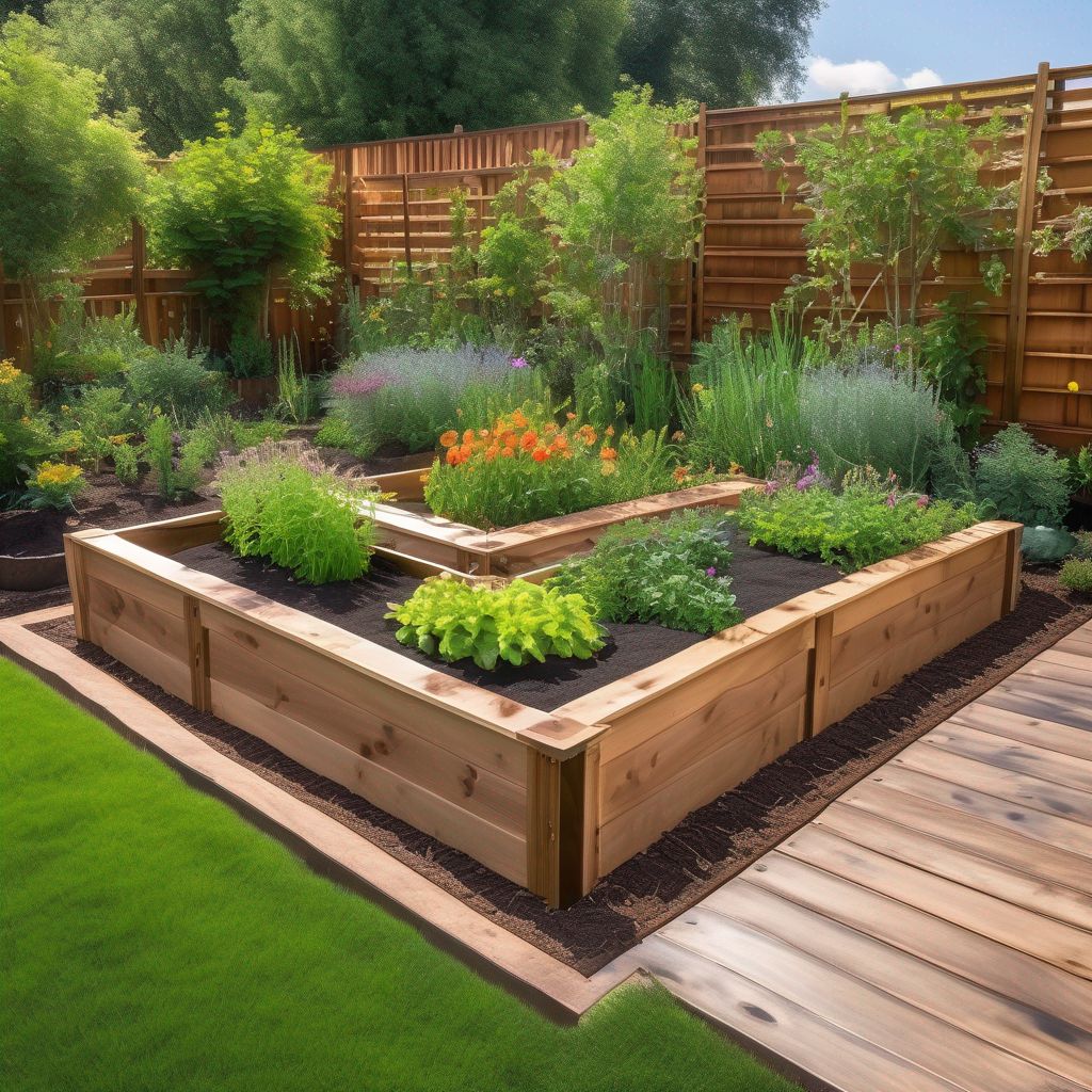 durable wood raised garden beds in lush garden setting