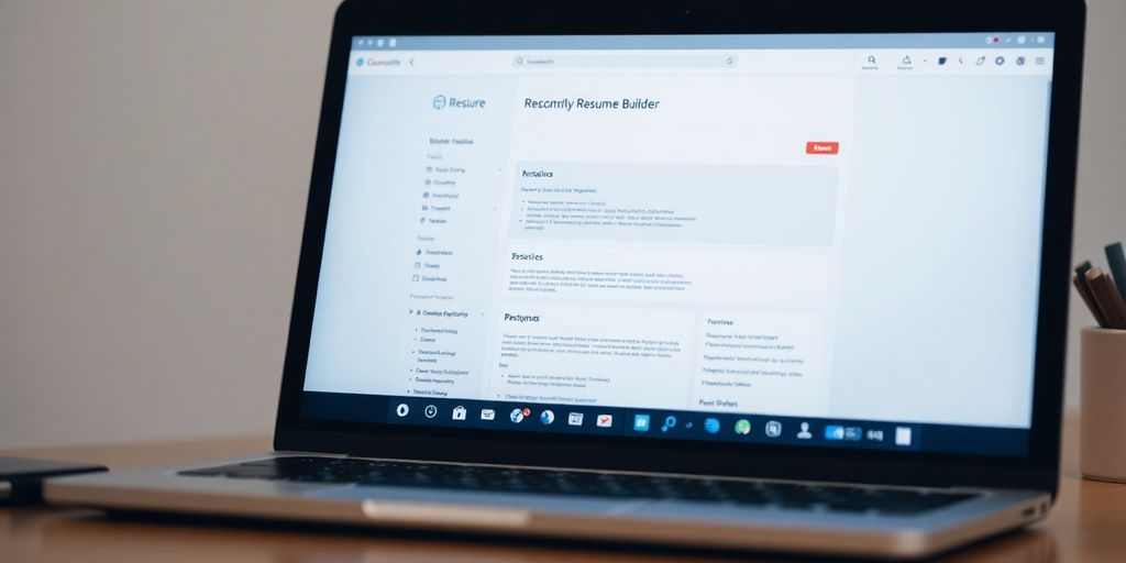 Laptop screen displaying a resume builder application.