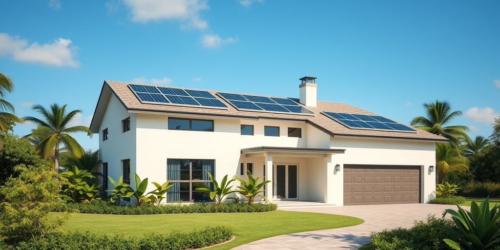 Modern eco-friendly house with solar panels in Florida