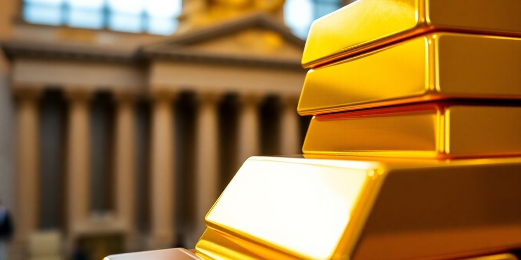 Des lingots d'or empilés dans une banque centrale.