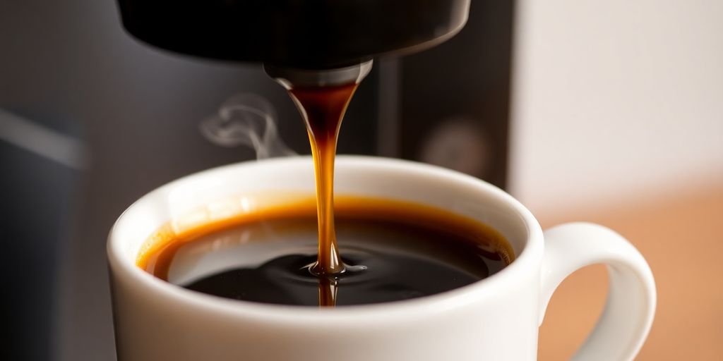 Coffee pouring from Alessi Pulcina into a cup.
