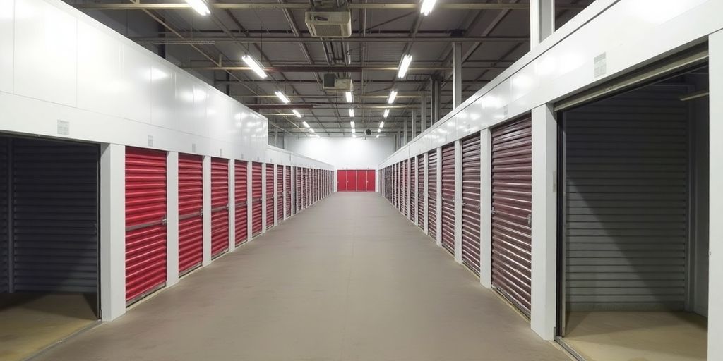Clean self storage units in a well-organized facility.