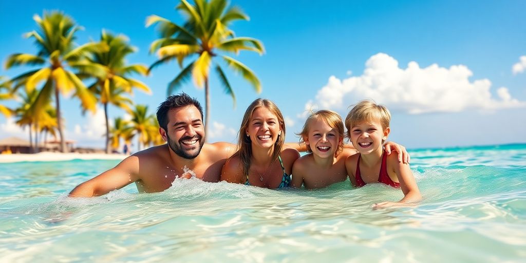 Family enjoying beach activities in Cabo San Lucas.