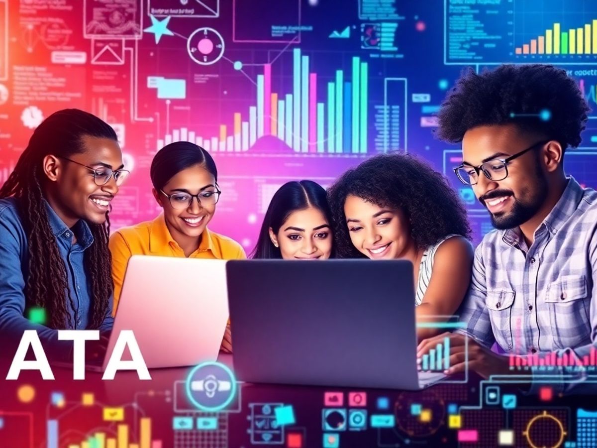 Group of people analyzing data with laptops together.
