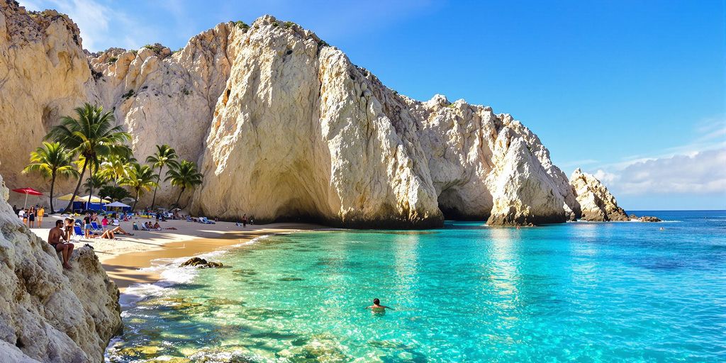 Sunny beach in Cabo San Lucas, perfect for travel.