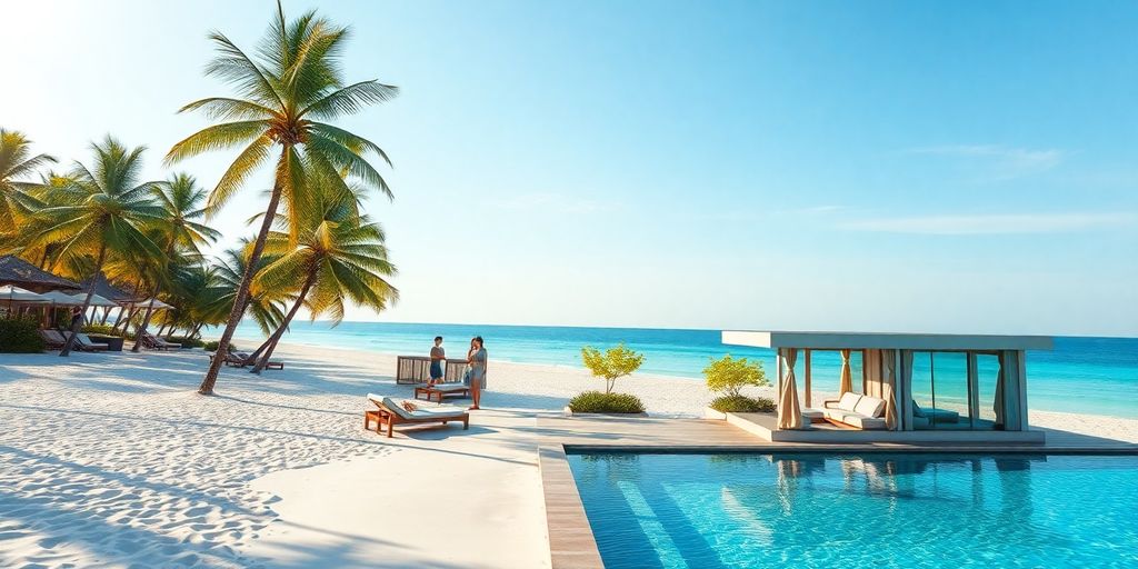 Beach club luxury scene on vibrant Phuket coastline during sunlight.