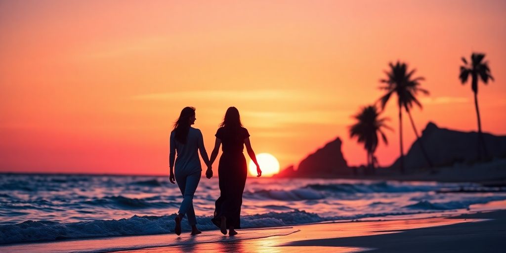 Couple enjoying sunset on Cabo beach.