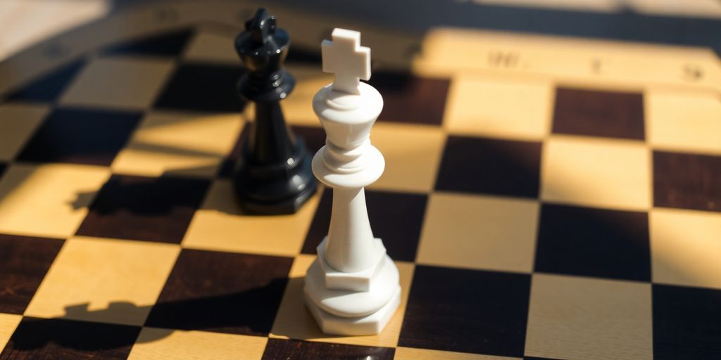 Chess pieces on board, strategic game.