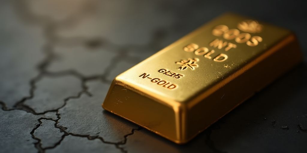 Lingot d'or sur une surface sombre, lumière réfléchie.