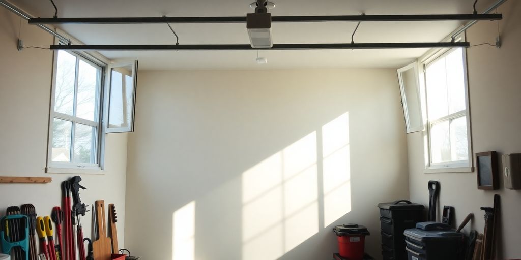 Garage bien ventilé avec lumière et air frais.