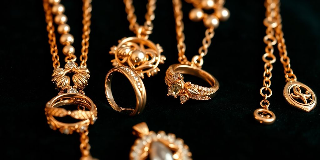Bijoux en or élégants sur un fond en velours.