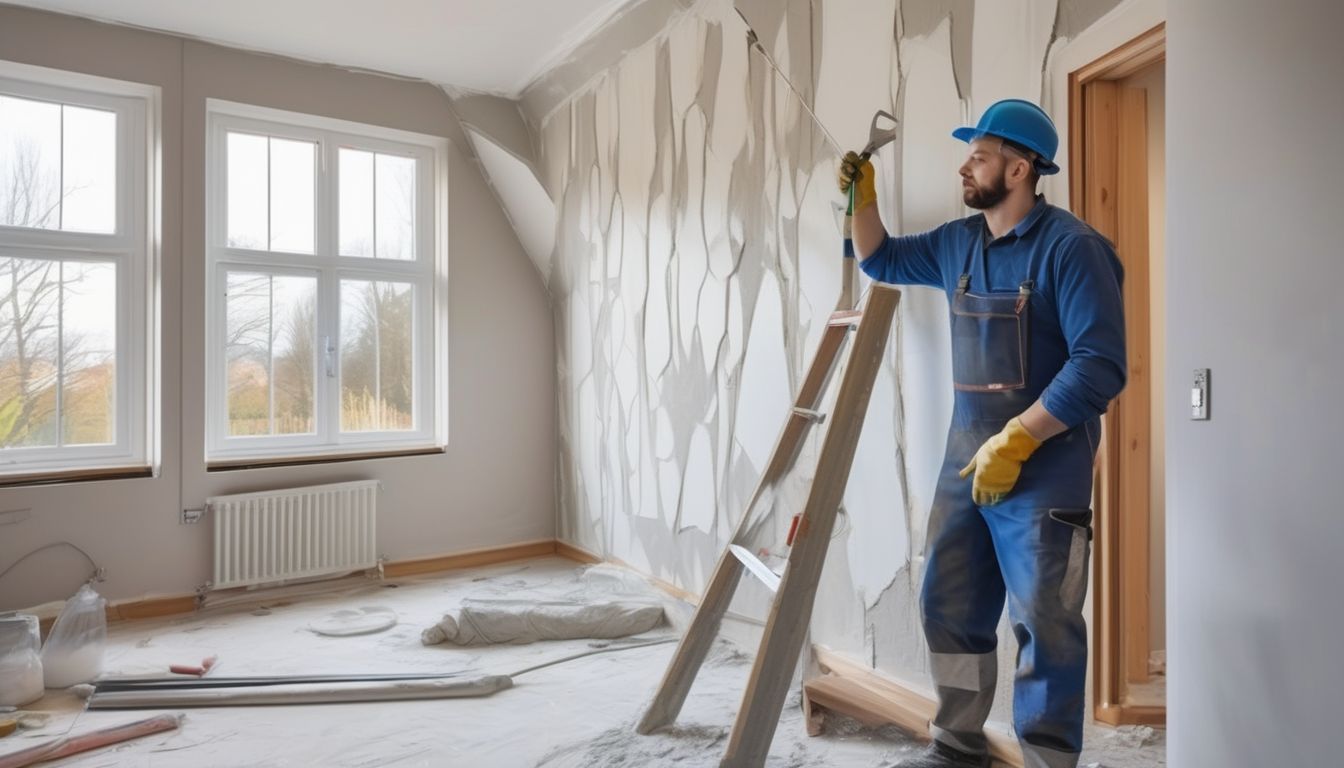 professional plasterer working on a wall in a modern home