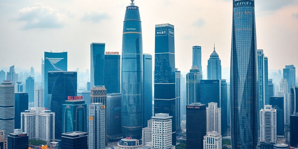 China skyline with financial district buildings.