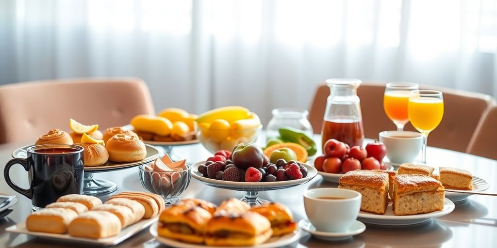 อาหารว่าง เครื่องดื่ม บนโต๊ะในการประชุม