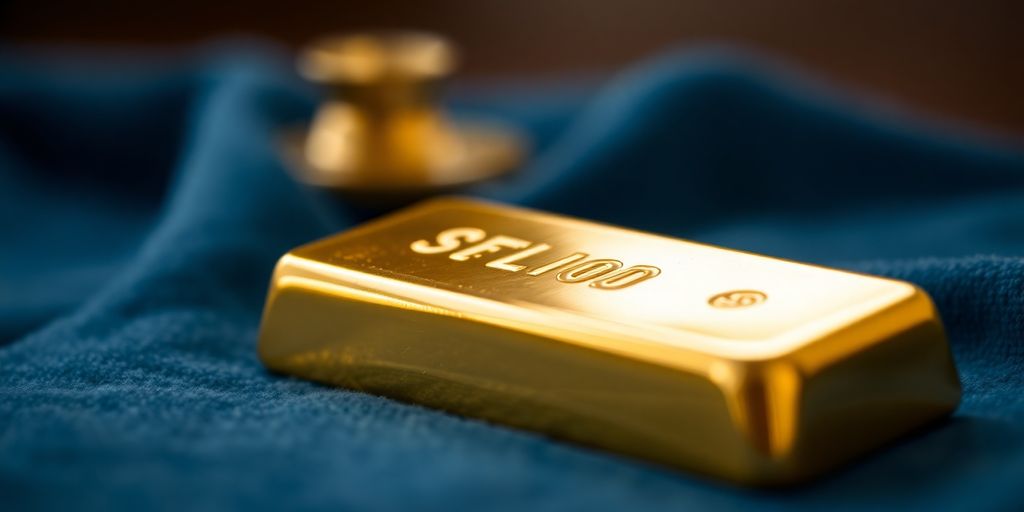 Lingot d'or sur un tissu en velours.