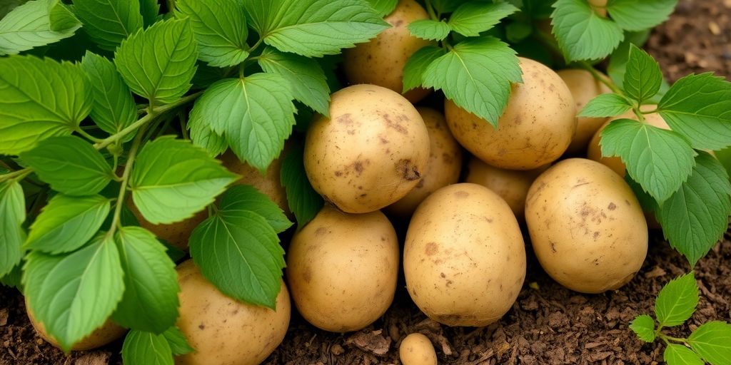 Verse biologische aardappelen op een natuurlijke achtergrond.