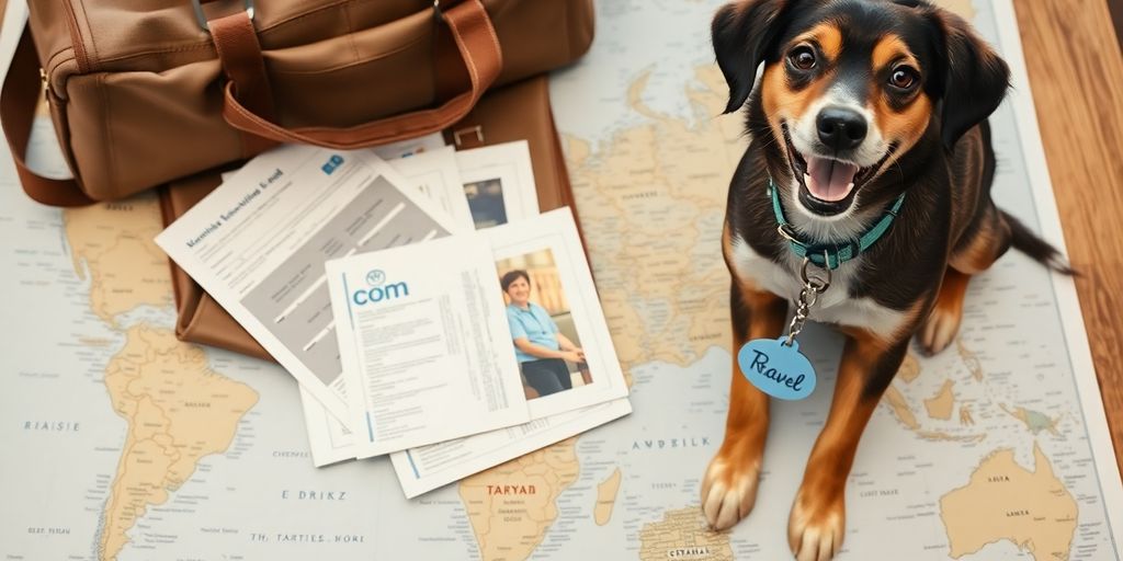 Documentos y elementos esenciales para viajar con tu mascota y un lindo perro.