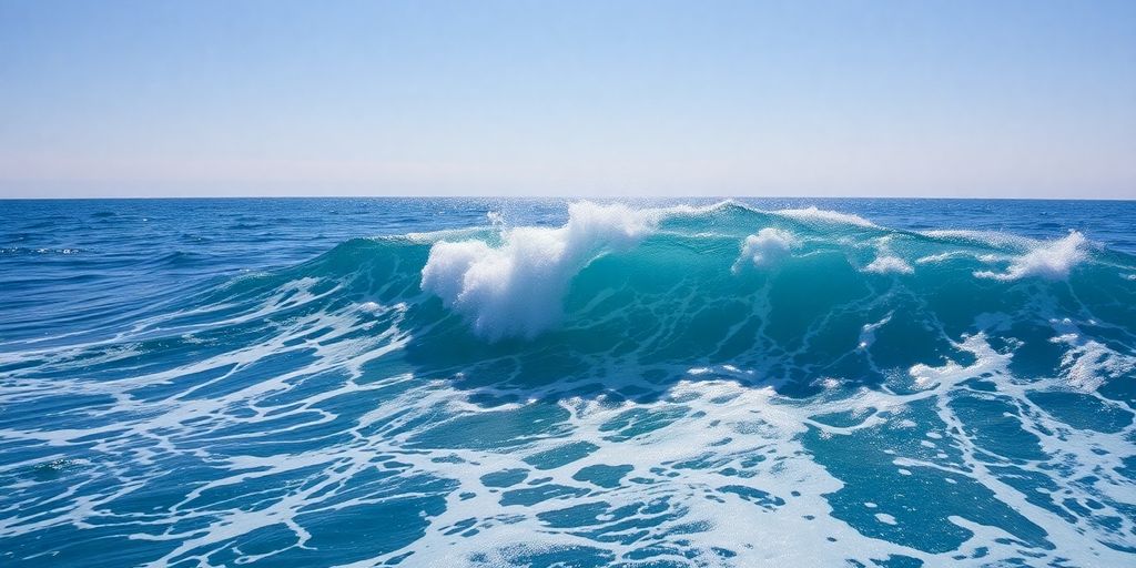 Waves crashing on a sandy beach.