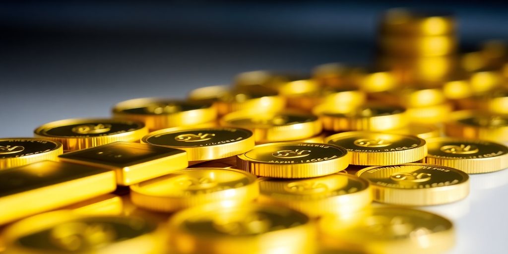 Pièces et lingots d'or brillants sur une surface.