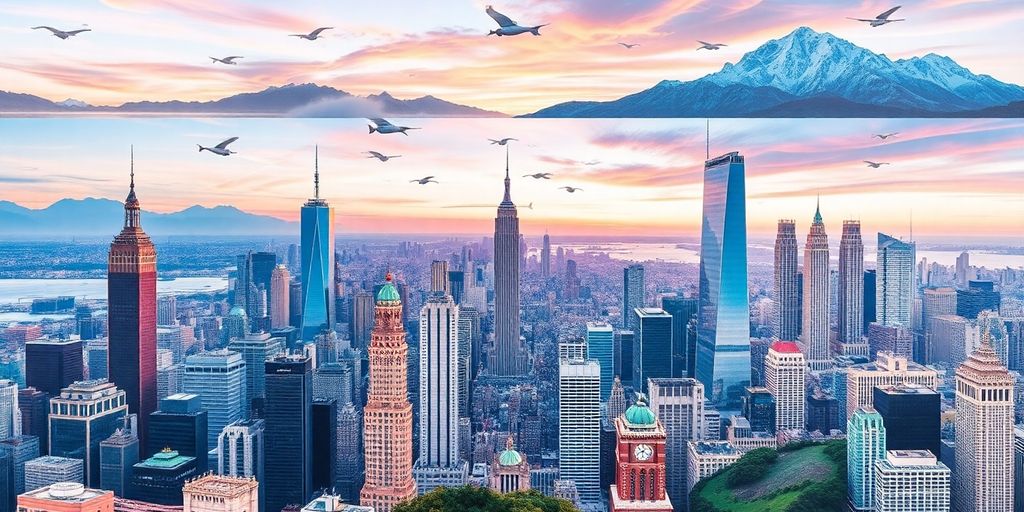 Aerial view of diverse global cityscapes.