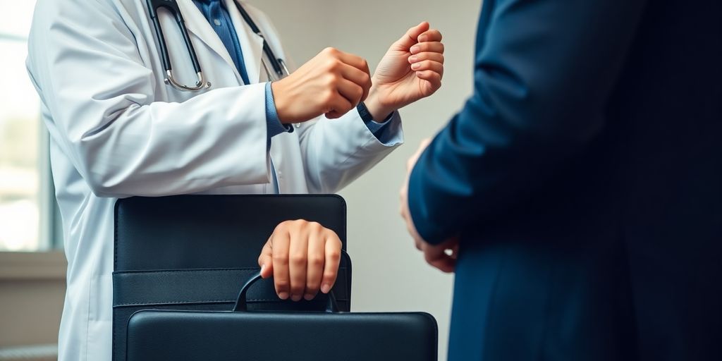 Docteur examinant un patient avec une mallette.