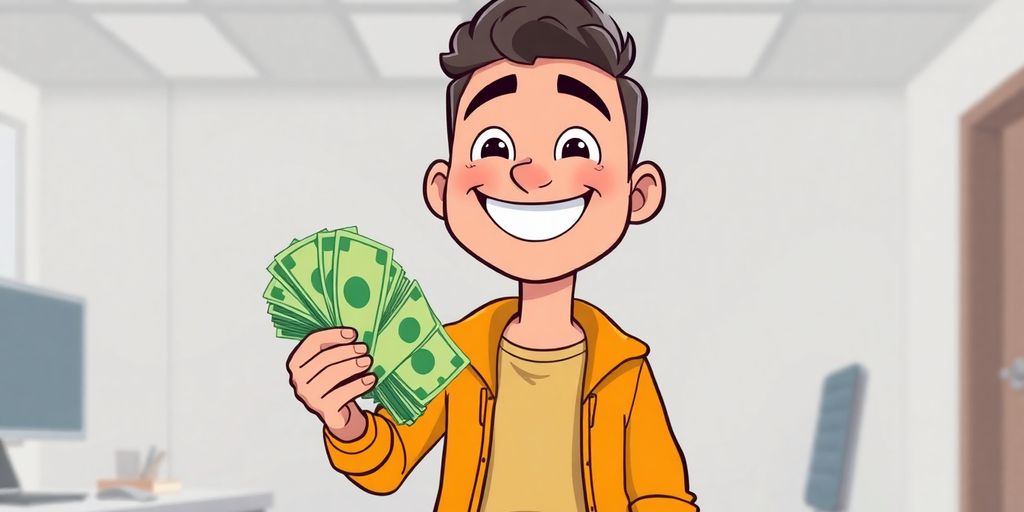 Man holding money, happy.