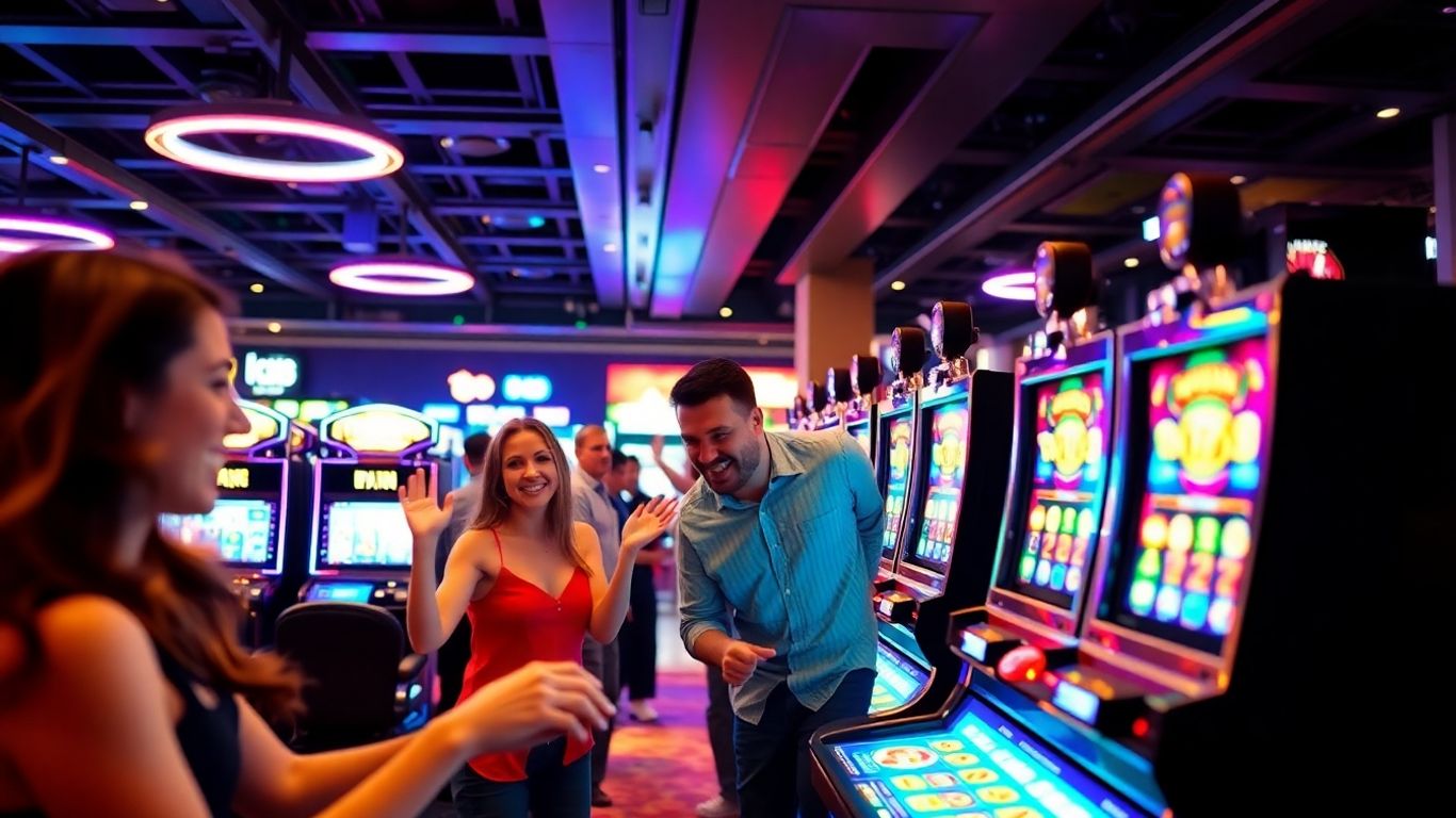 ผู้คนกำลังเล่นสล็อตแมชชีนอย่างสนุกสนาน
