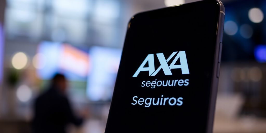 Teléfono de AXA Seguros con fondo de clientes felices.