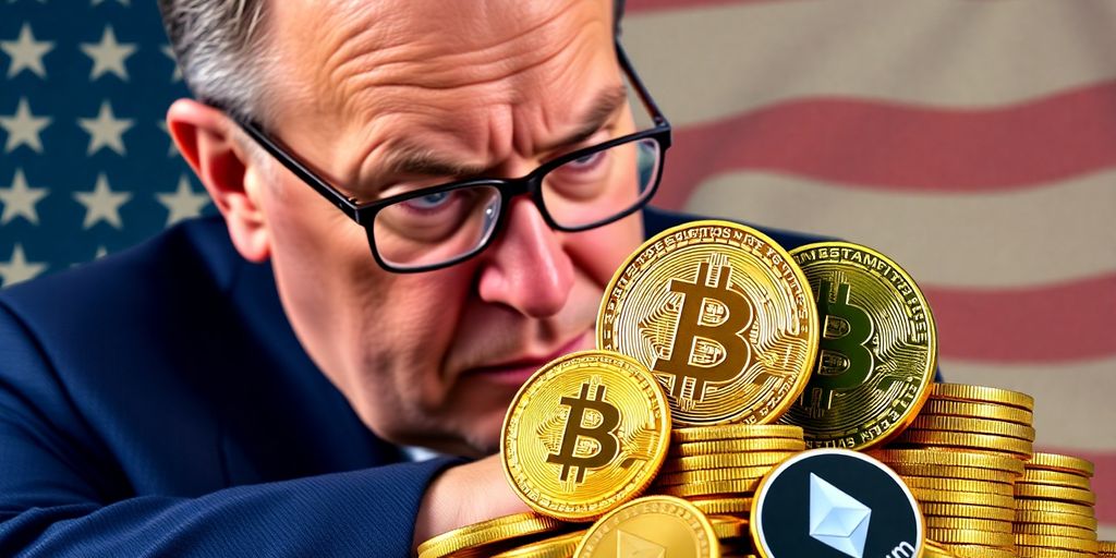Jim Cramer observing digital currency coins.