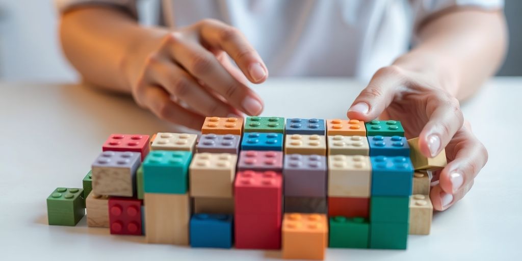 Person arranging skills blocks