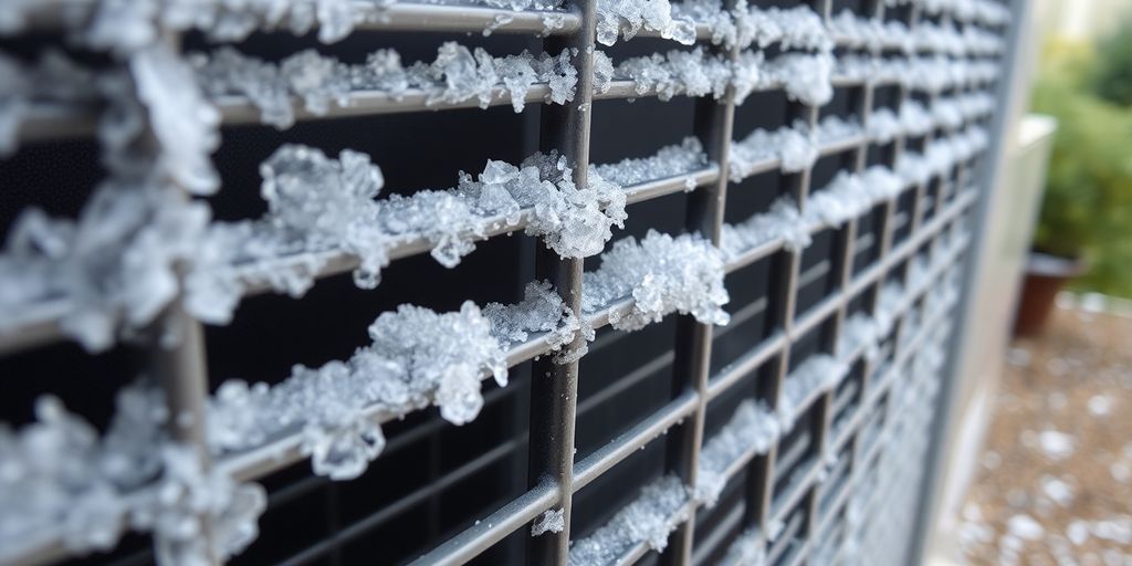 Air conditioner unit with visible frost buildup.