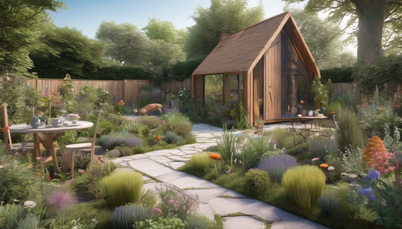 wildlife-friendly garden with insect and animal houses in the UK