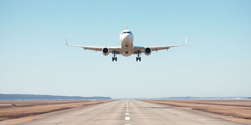 Airplane landing at Hamburg Airport.