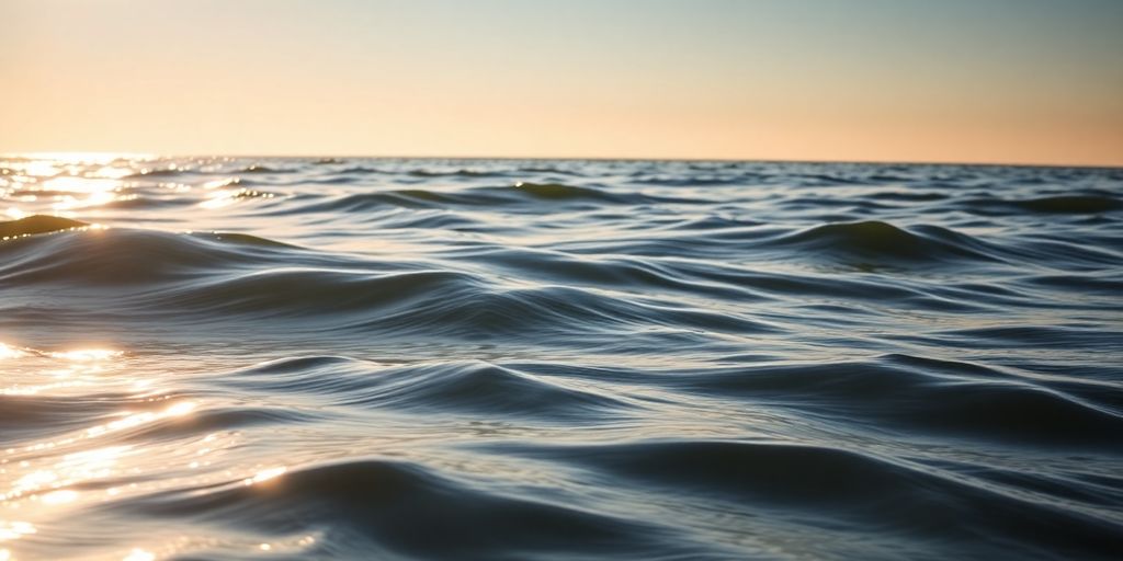 Tranquil waves in sunlight, evoking peace and focus.
