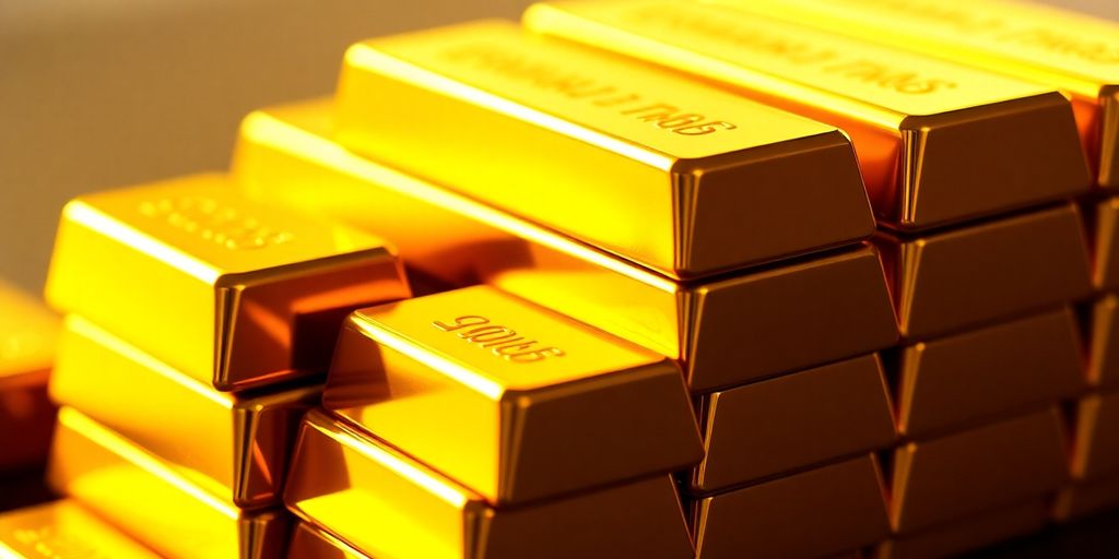 Des lingots d'or brillants empilés.