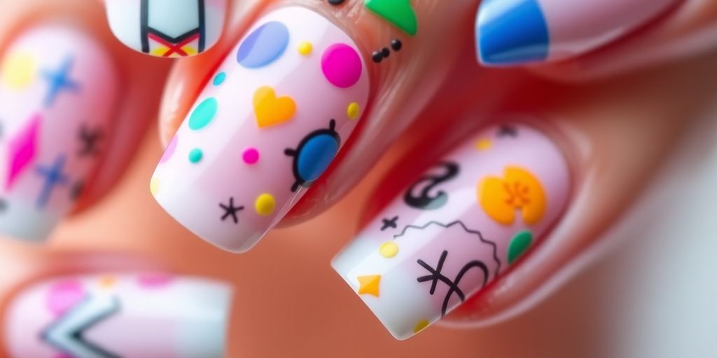 Close-up of trendy nail extensions with modern French tips.