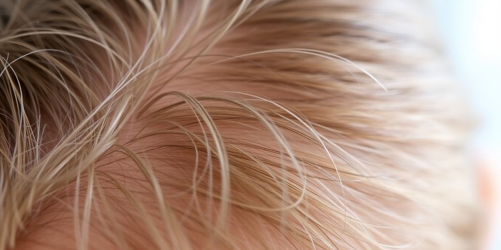 Hair strands shedding from a scalp.