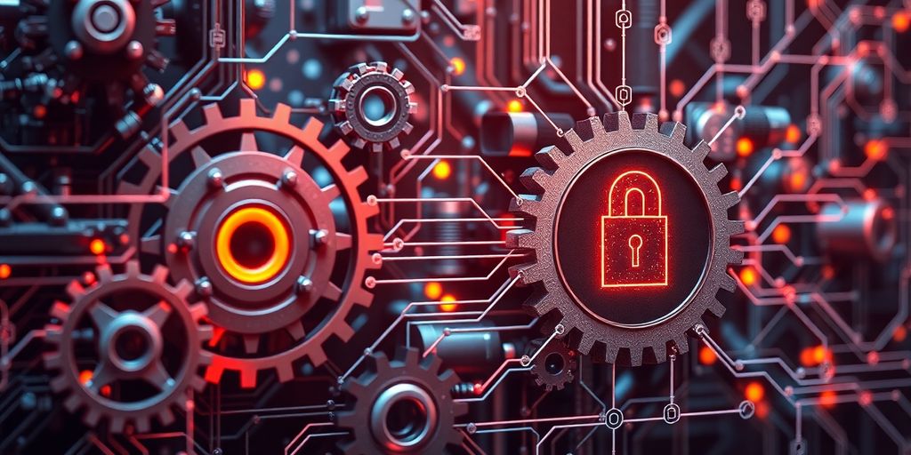 Blockchain network connecting factory machinery and supply chain elements.
