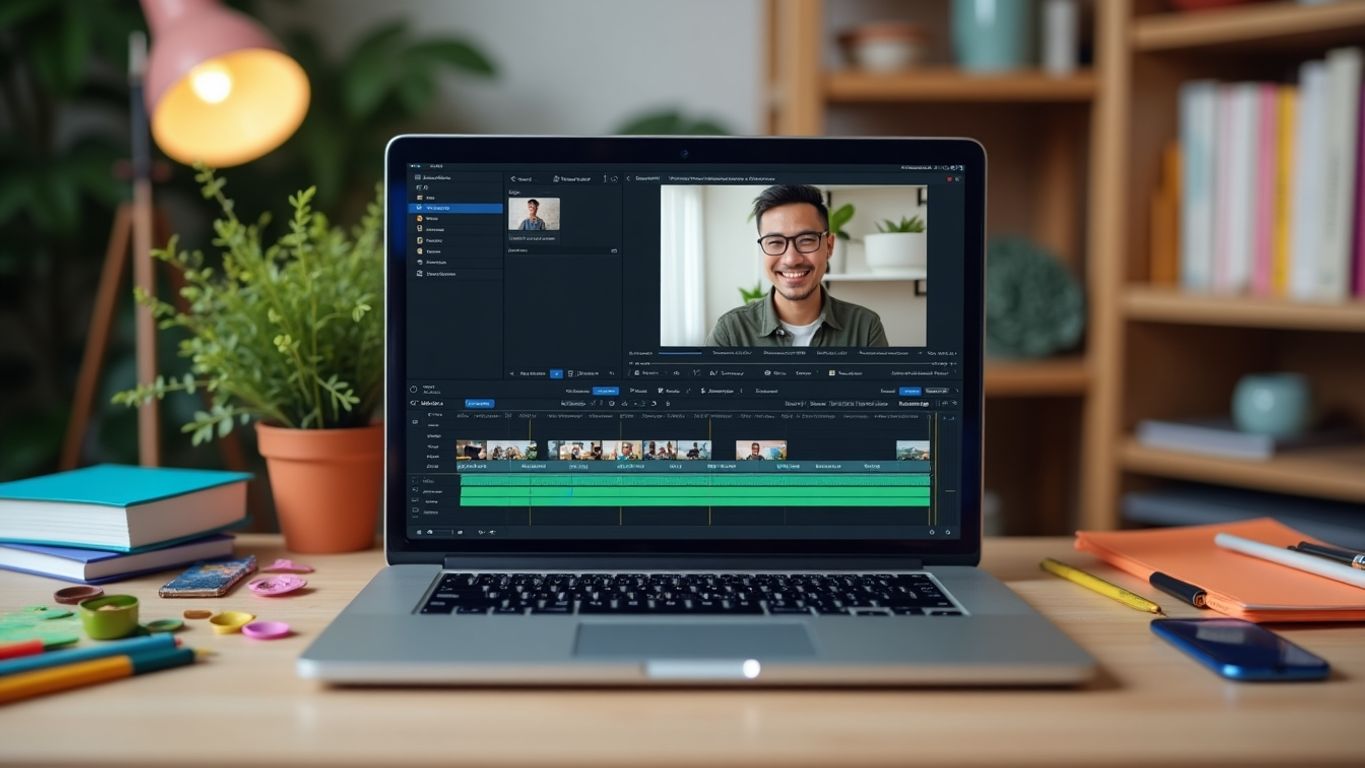 Laptop with user-friendly video editing interface for beginners.