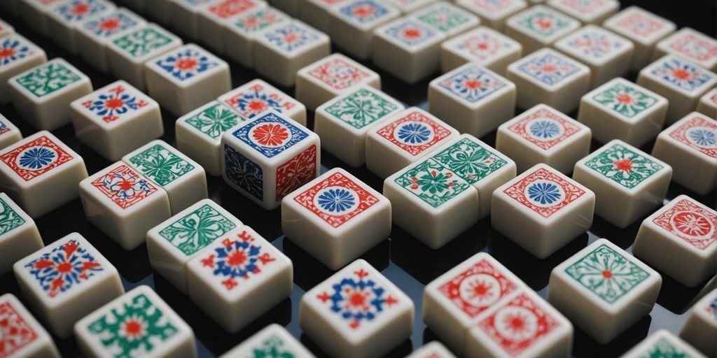 Close-up of American Mahjong tiles with unique designs.