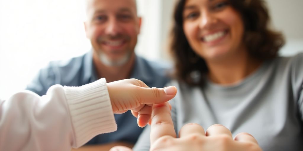 Parents with young child, new name document.