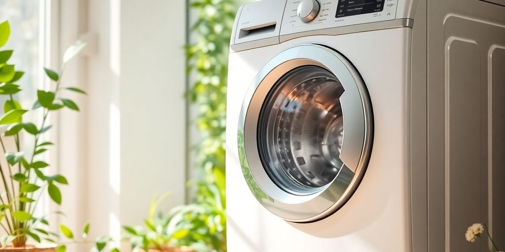 Moderne Waschmaschine in einem umweltfreundlichen Zuhause.
