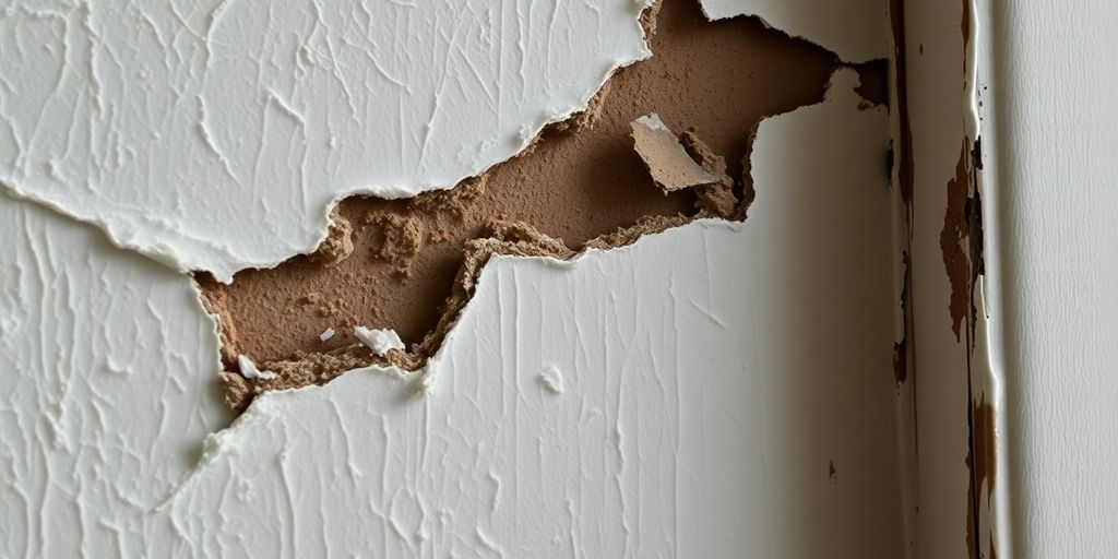 Water-damaged wall with peeling paint due to moisture.