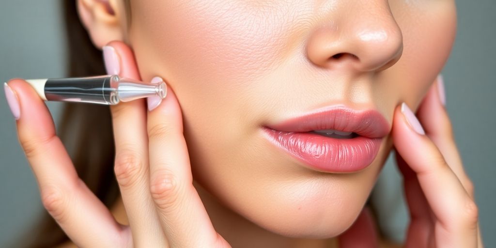Woman applying salicylic acid serum to her face.
