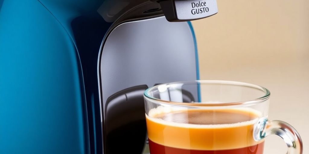 Dolce Gusto Jovia coffee machine with coffee cup.