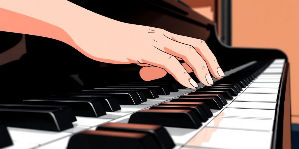 Pianist's hands on piano keys