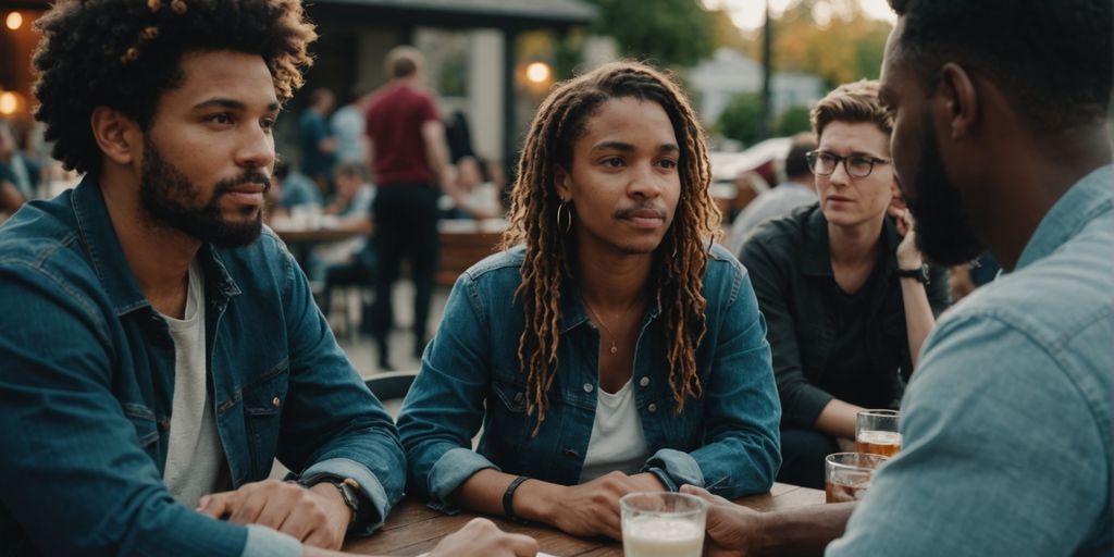 Group discussing personal growth in polyamorous relationships